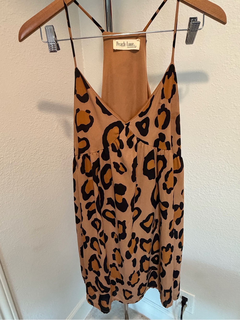 Peach Love California Tan and Black Leopard Print Slip Dress